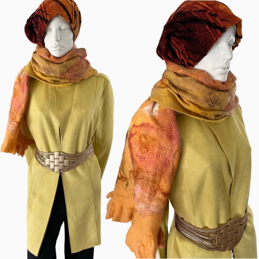Tahari coat/blazer medium & Artisan Scarf & Belt  Faux suede GORGEOUS